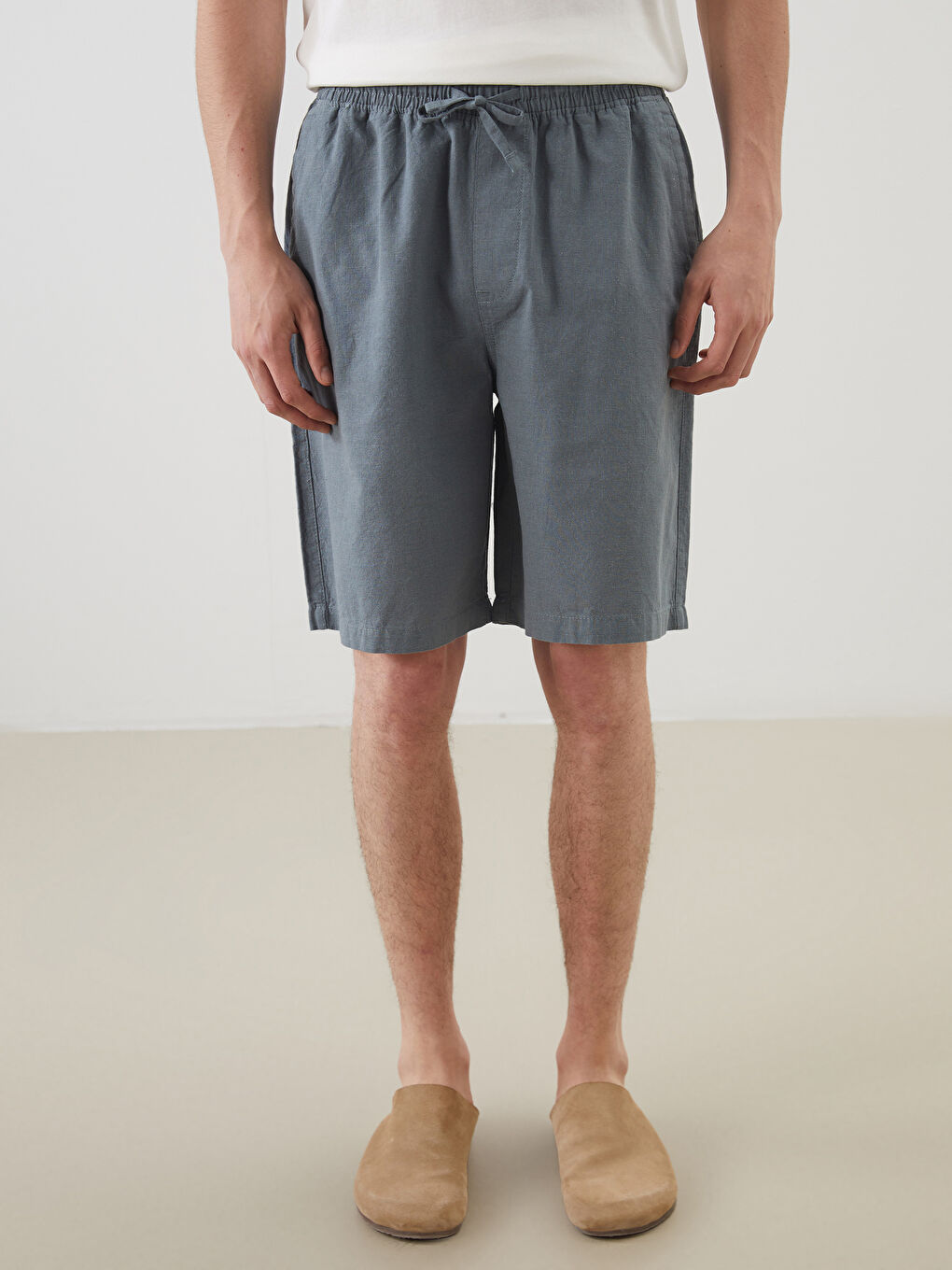 Relaxed Fit Linen Blend Men's Shorts -S5FQ93Z8-Z43