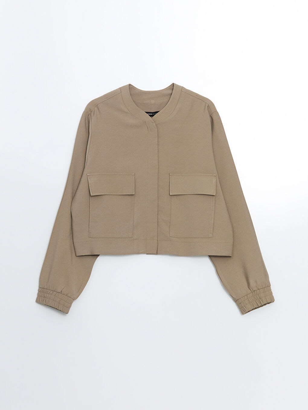 Bej Kolej Yaka Crop Kadın Ceket-8