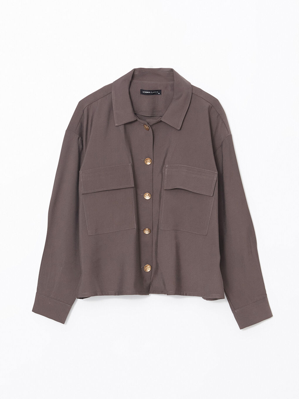 Kahverengi Oversize Gabardin Kadın Gömlek Ceket-10