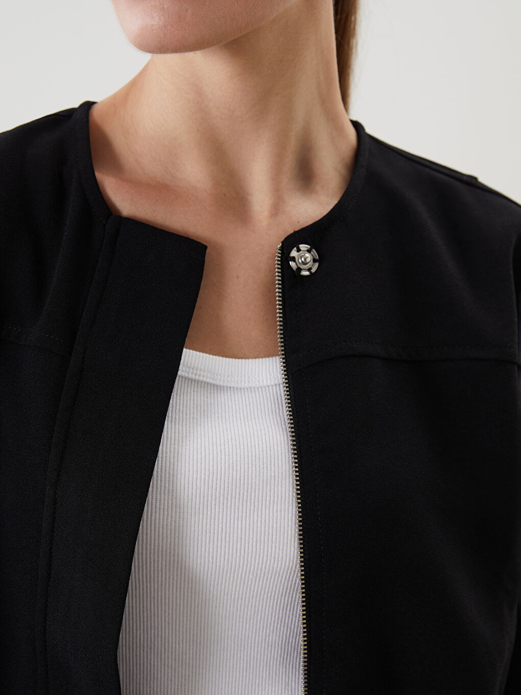 Siyah Bisiklet Yaka Oversize Kadın Kolej Ceket-4