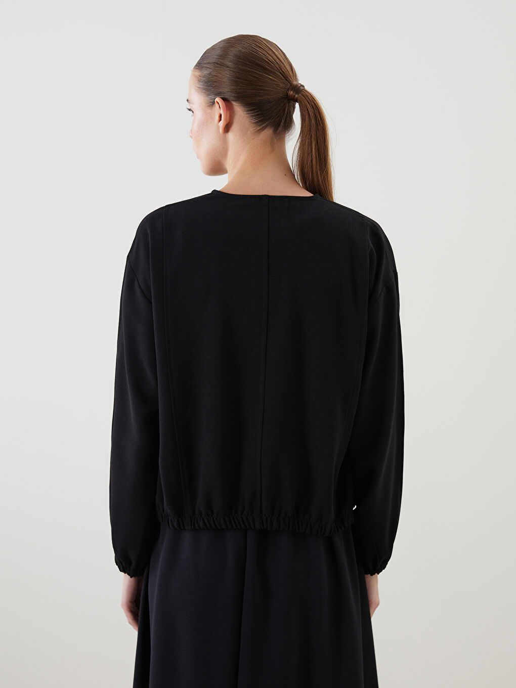 Siyah Bisiklet Yaka Oversize Kadın Kolej Ceket-6