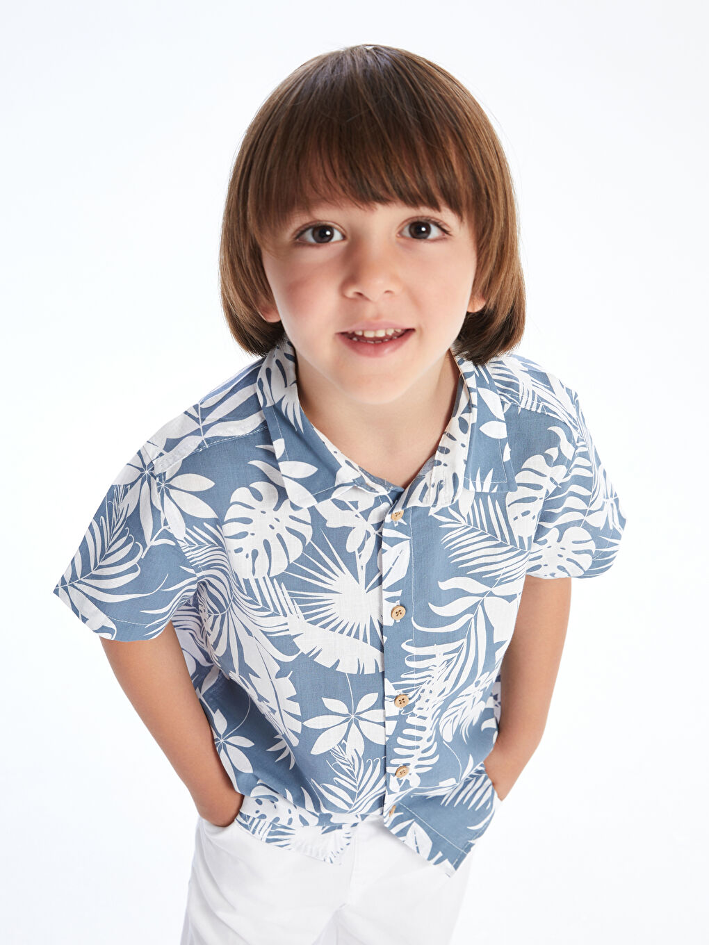 LCW Kids Baskılı Viskon Erkek Çocuk Gömlek ve Şort 2'li -S5FR19Z1-LS2