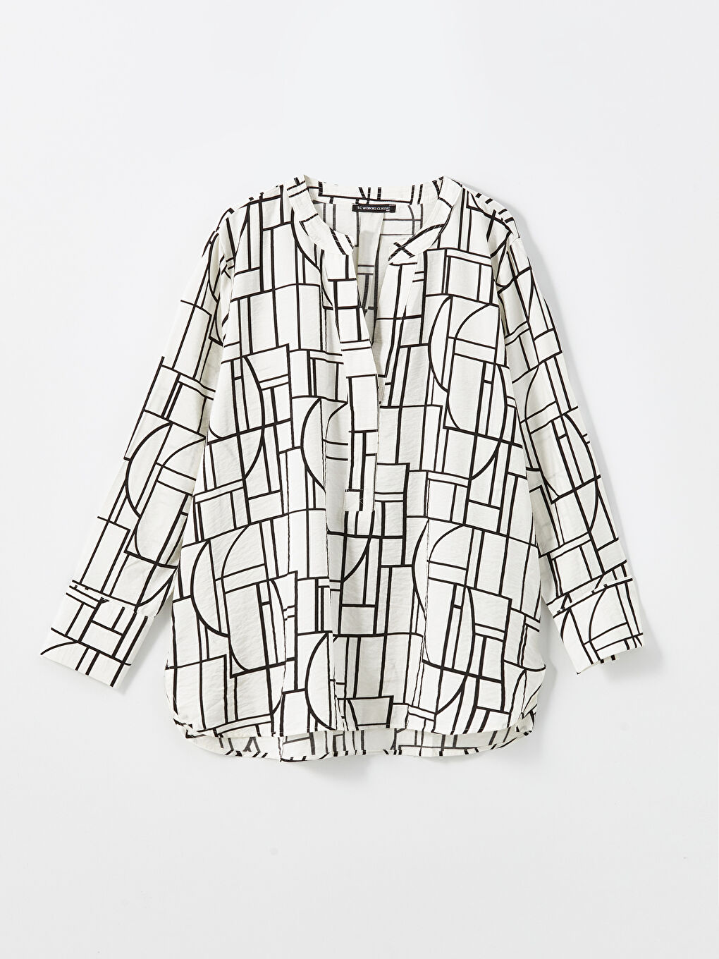 Beyaz Bağlamalı Yaka Desenli Bluz-4