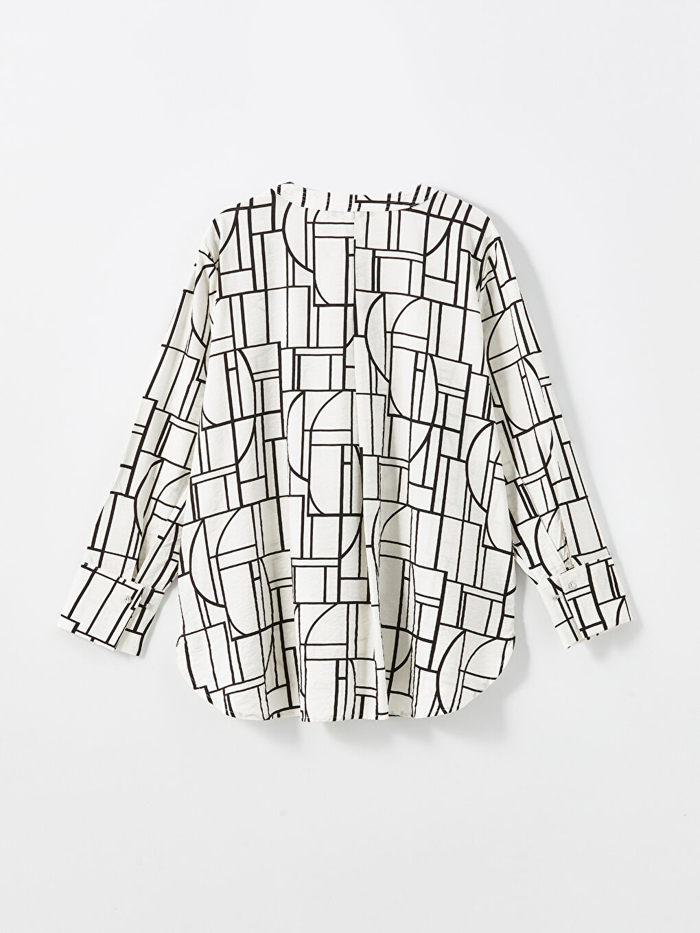 Beyaz Bağlamalı Yaka Desenli Bluz-5