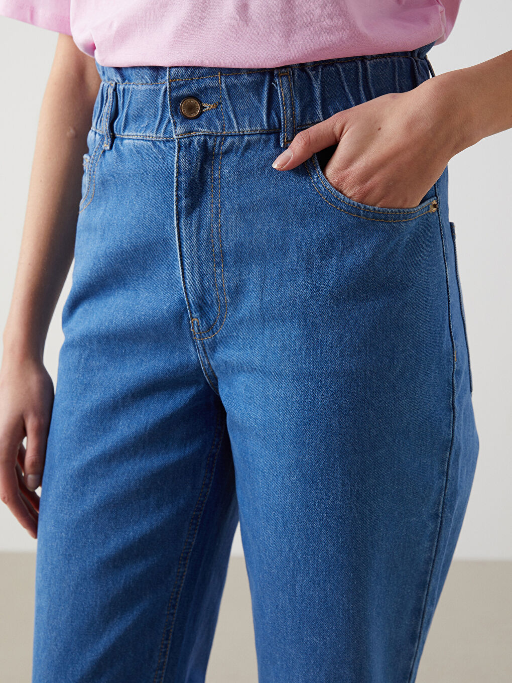Elasticated Waist Slouchy Fit Women's Jeans-2