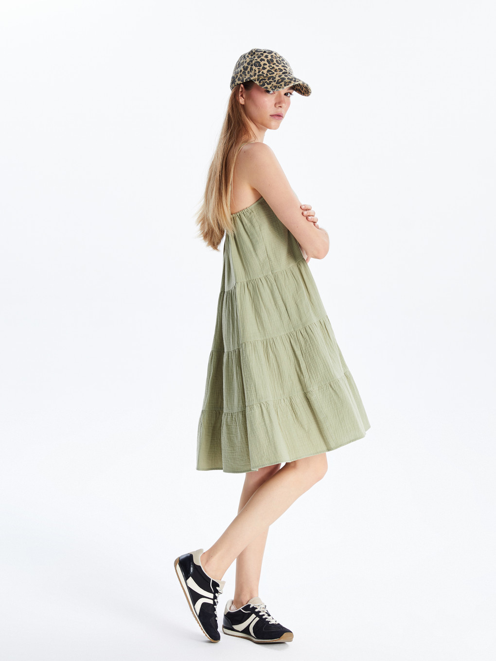 U Neck Textured Mini Strappy Dress-3