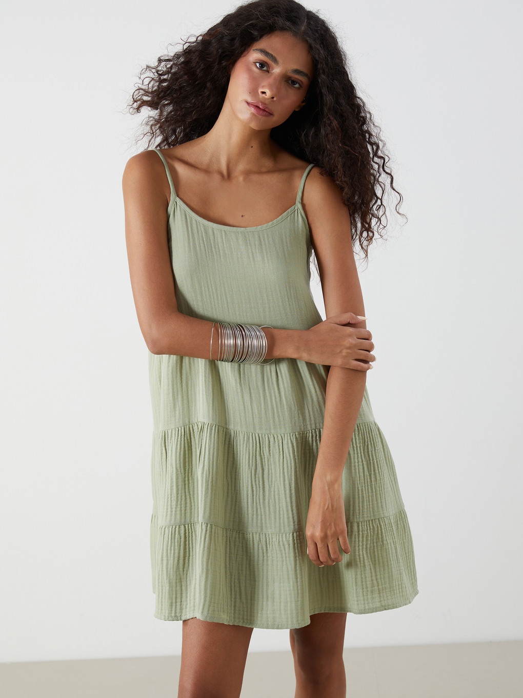 U Neck Textured Mini Strappy Dress-2