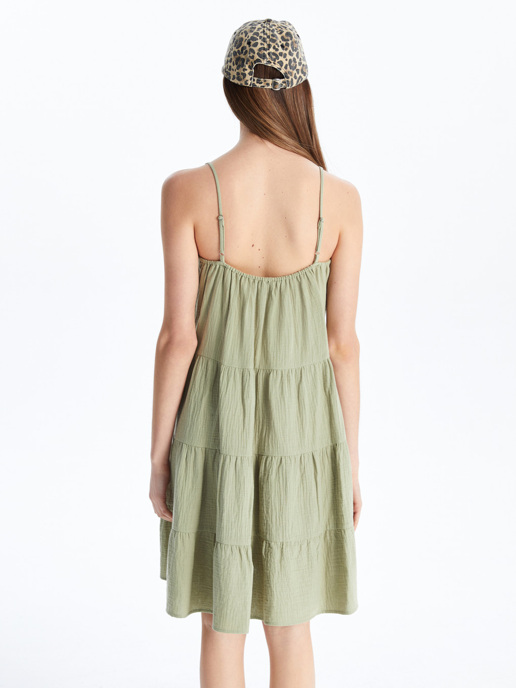 U Neck Textured Mini Strappy Dress-7