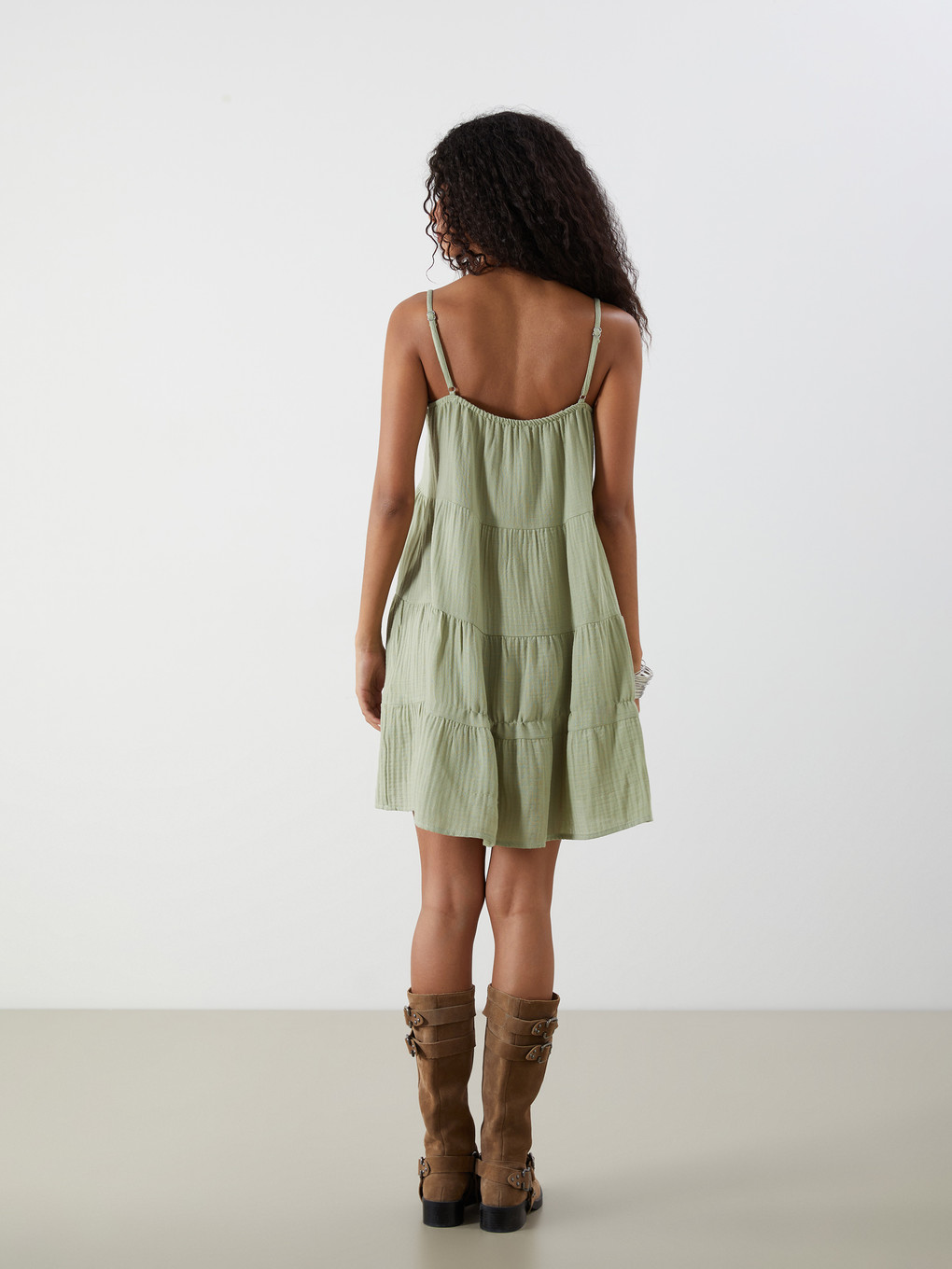 U Neck Textured Mini Strappy Dress-6
