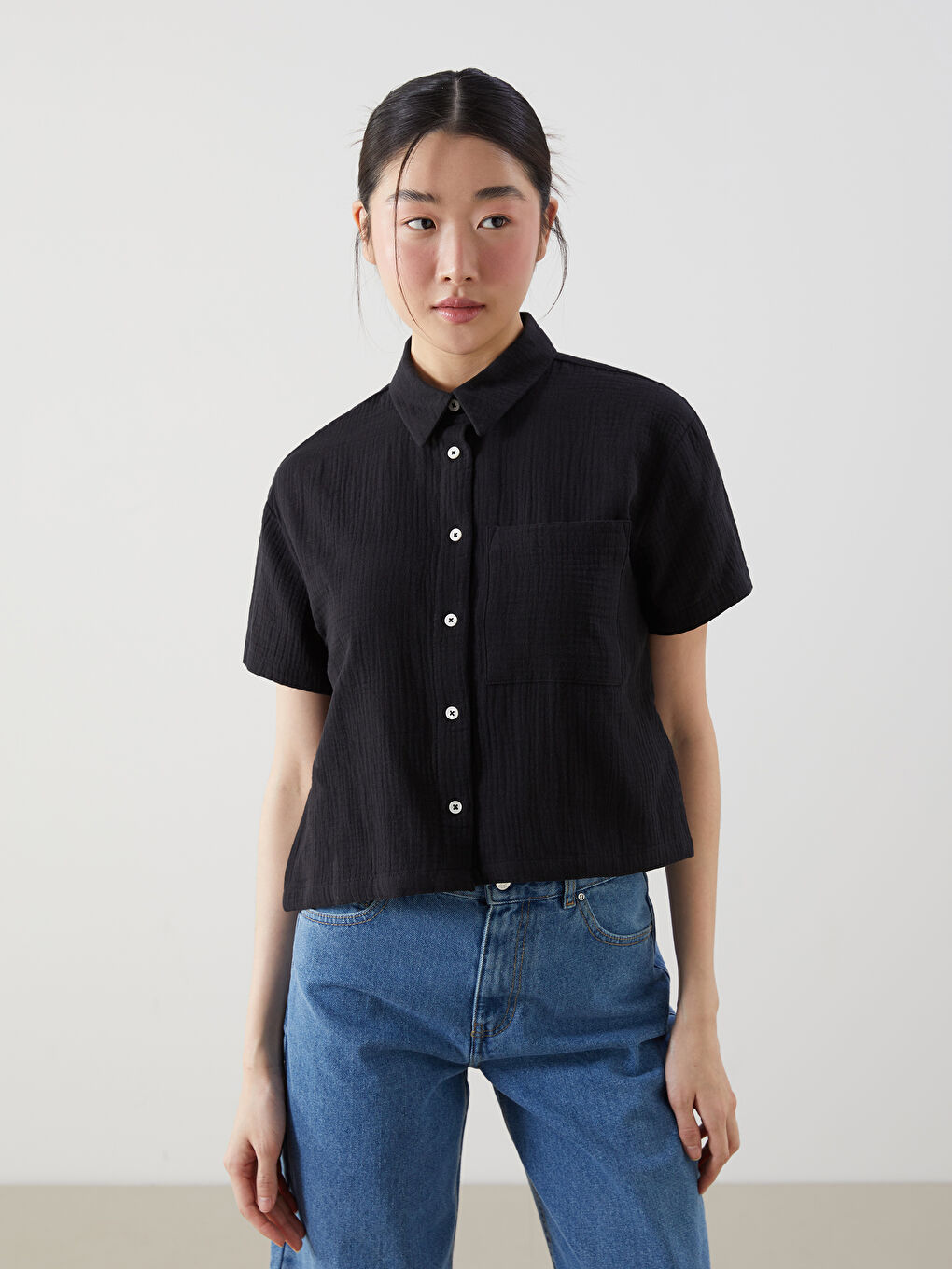 Regular Fit Women's Muslin Shirt with Pocket -S5FR81Z8-CVL