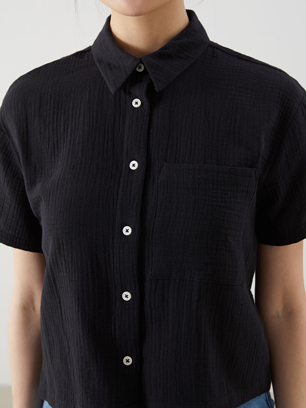 Regular Fit Women's Muslin Shirt with Pocket -S5FR81Z8-CVL