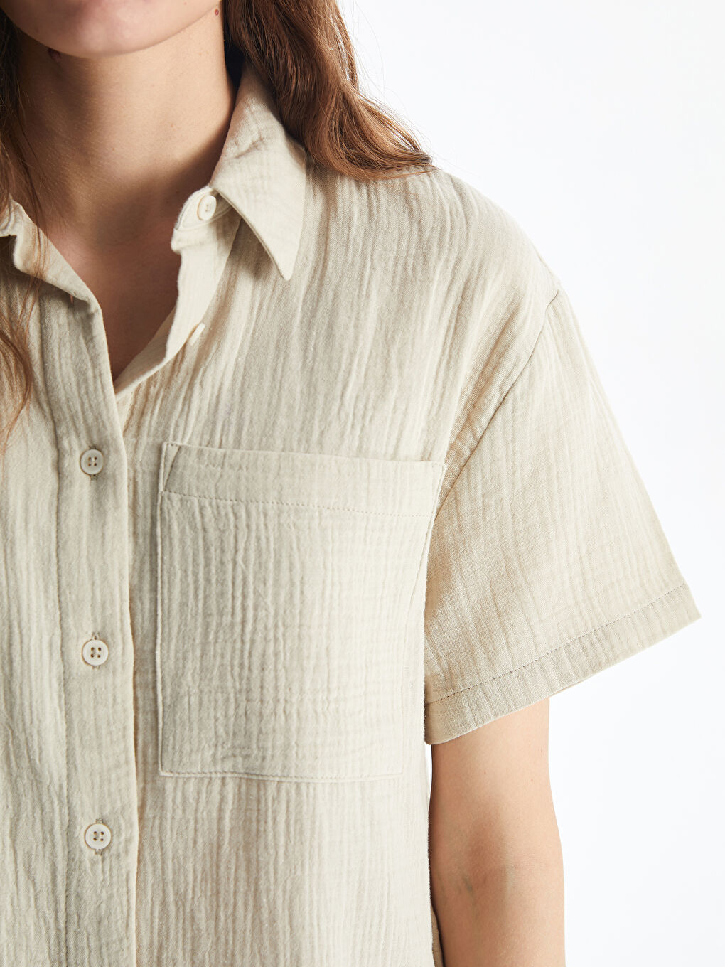 Regular Fit Women's Muslin Shirt with Pocket -S5FR81Z8-YB2