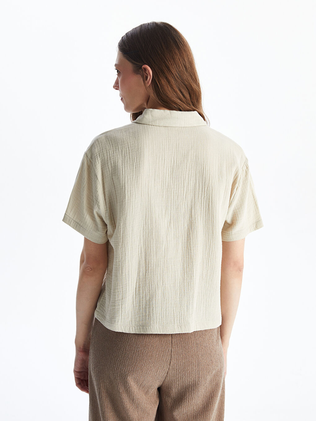 Regular Fit Women's Muslin Shirt with Pocket -S5FR81Z8-YB2