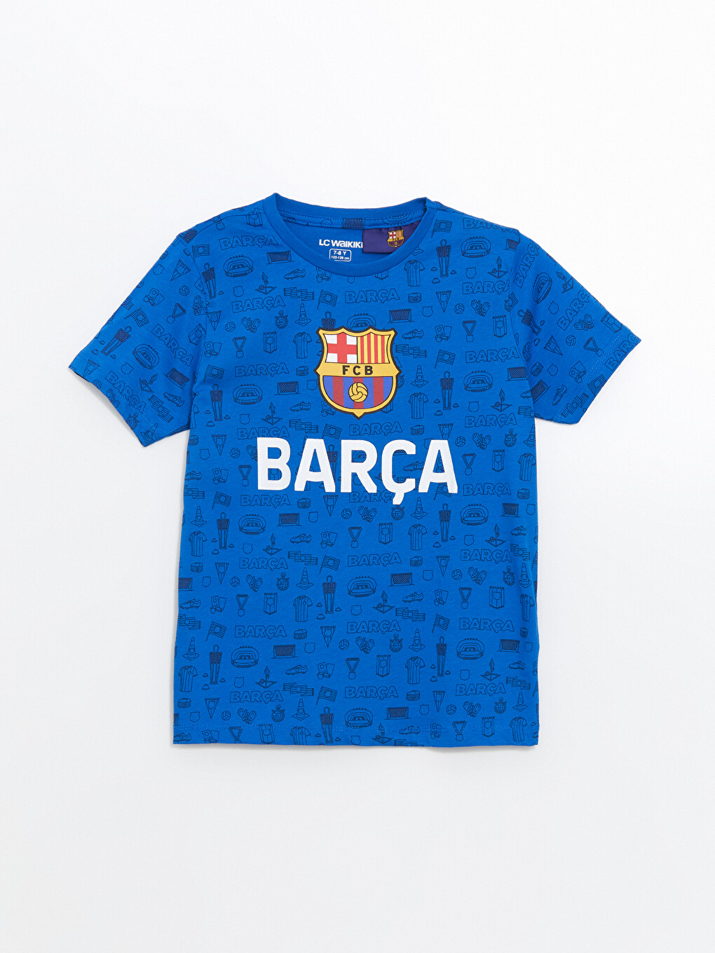 Mavi Bisiklet Yaka Barcelona Baskılı Erkek Çocuk Pijama Üst