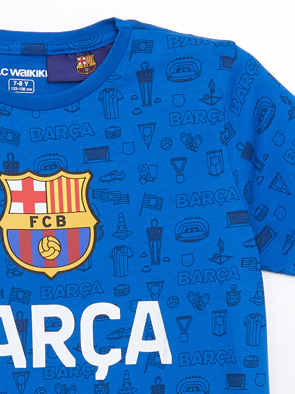 Mavi Bisiklet Yaka Barcelona Baskılı Erkek Çocuk Pijama Üst-1