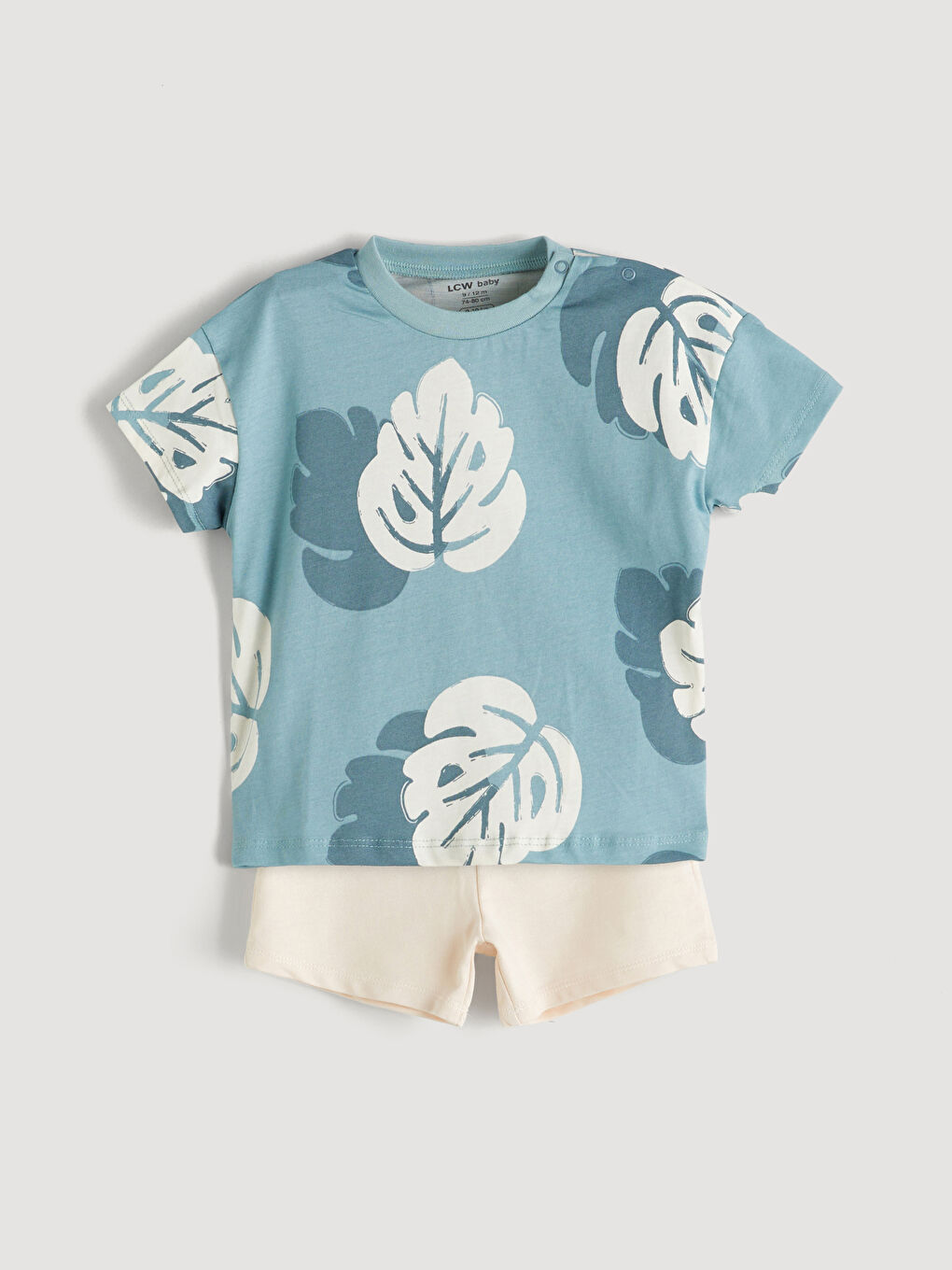 Mavi Baskılı Erkek Bebek Şort ve Tişört