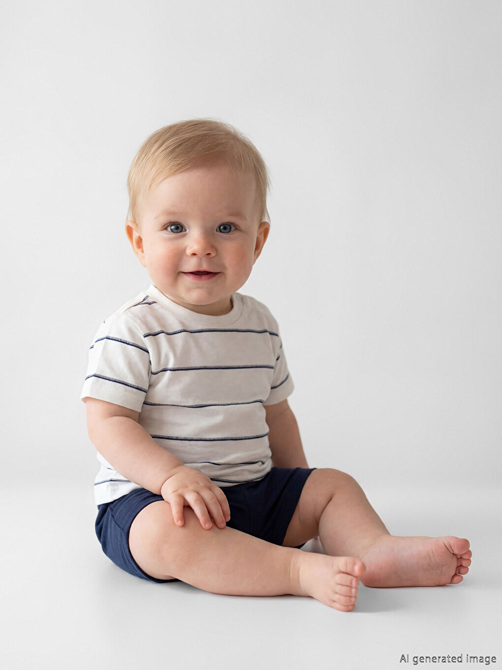 Ekru Çizgili Erkek Bebek Tişört ve Şort 2'li