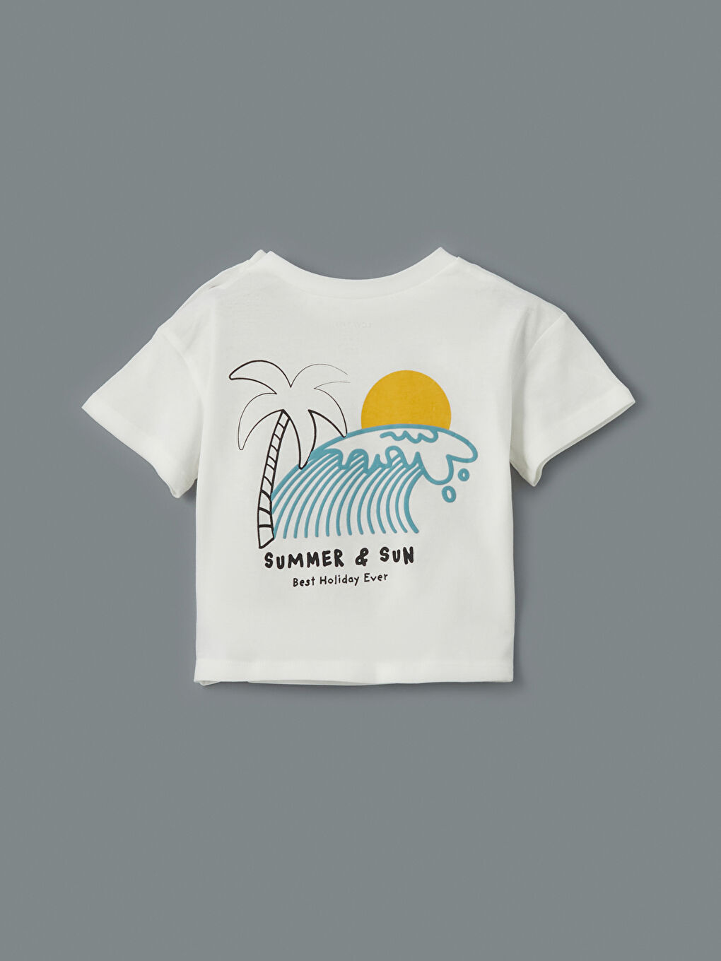 Ekru Bisiklet Yaka Baskılı Erkek Bebek Tişört-2