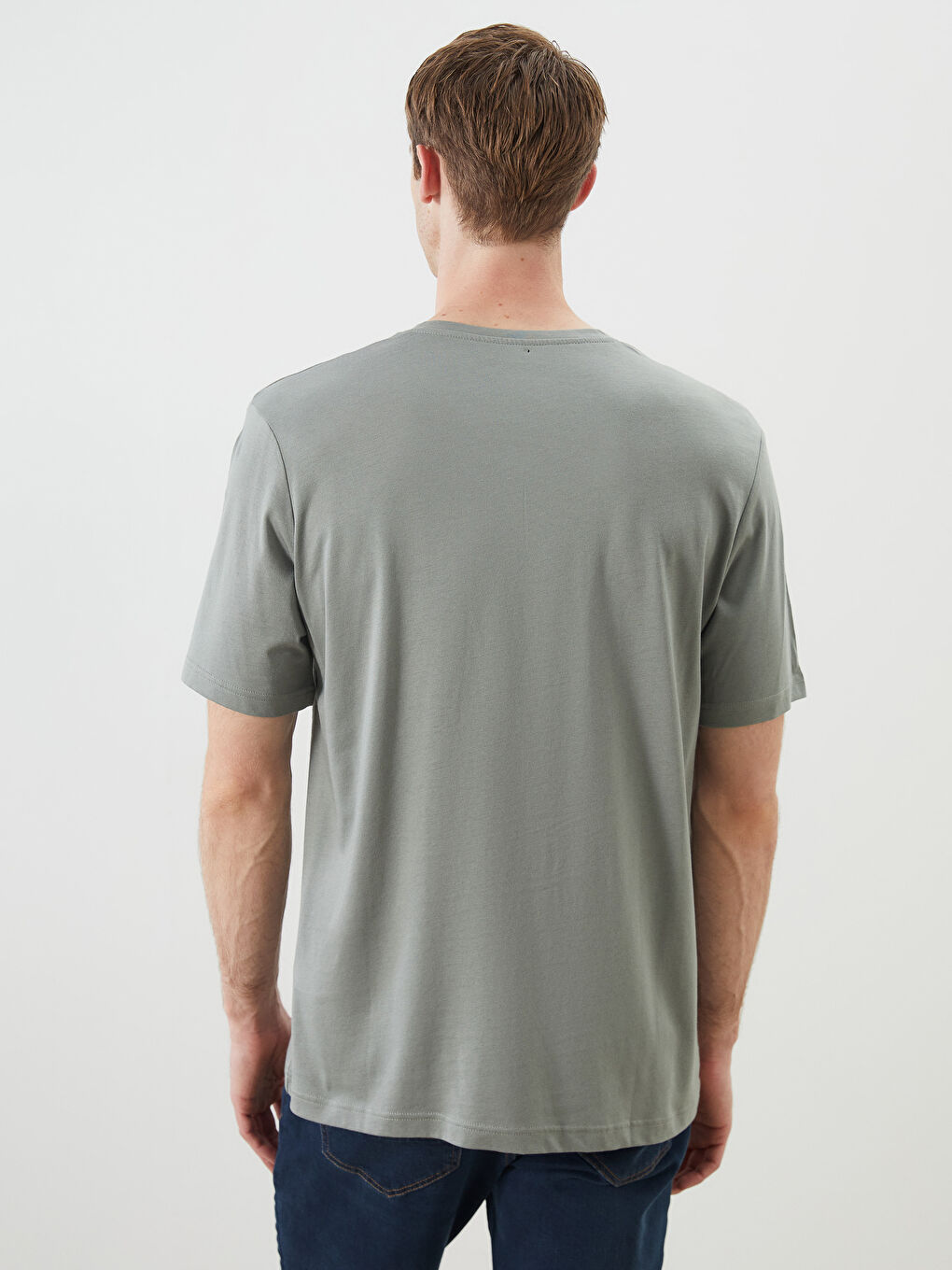 Haki V Yaka Penye Erkek Tişört-3