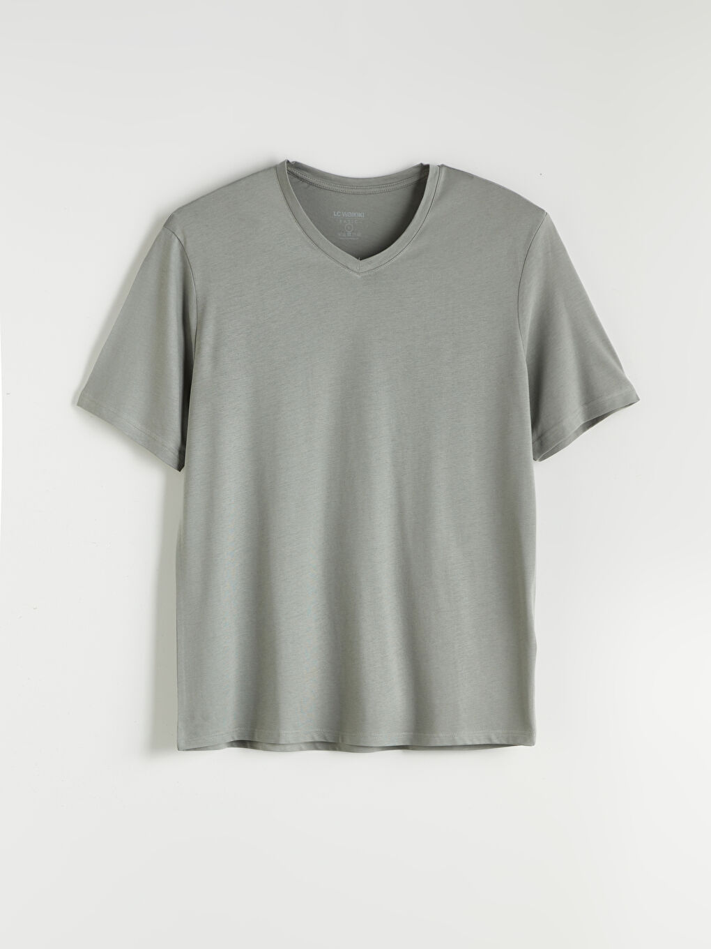 Haki V Yaka Penye Erkek Tişört-4