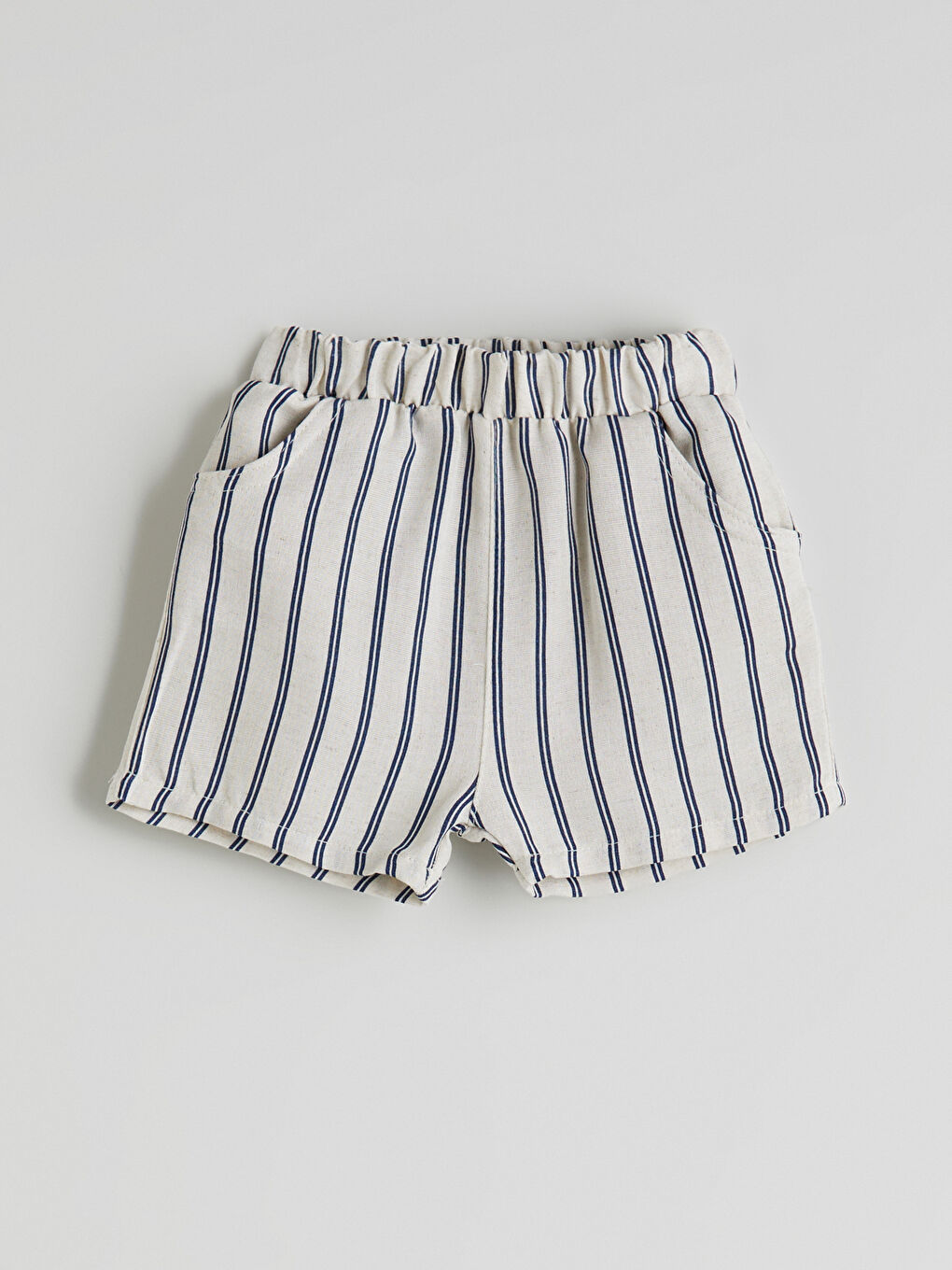 Lacivert Beli Lastikli Cepli Çizgili Erkek Bebek Şort