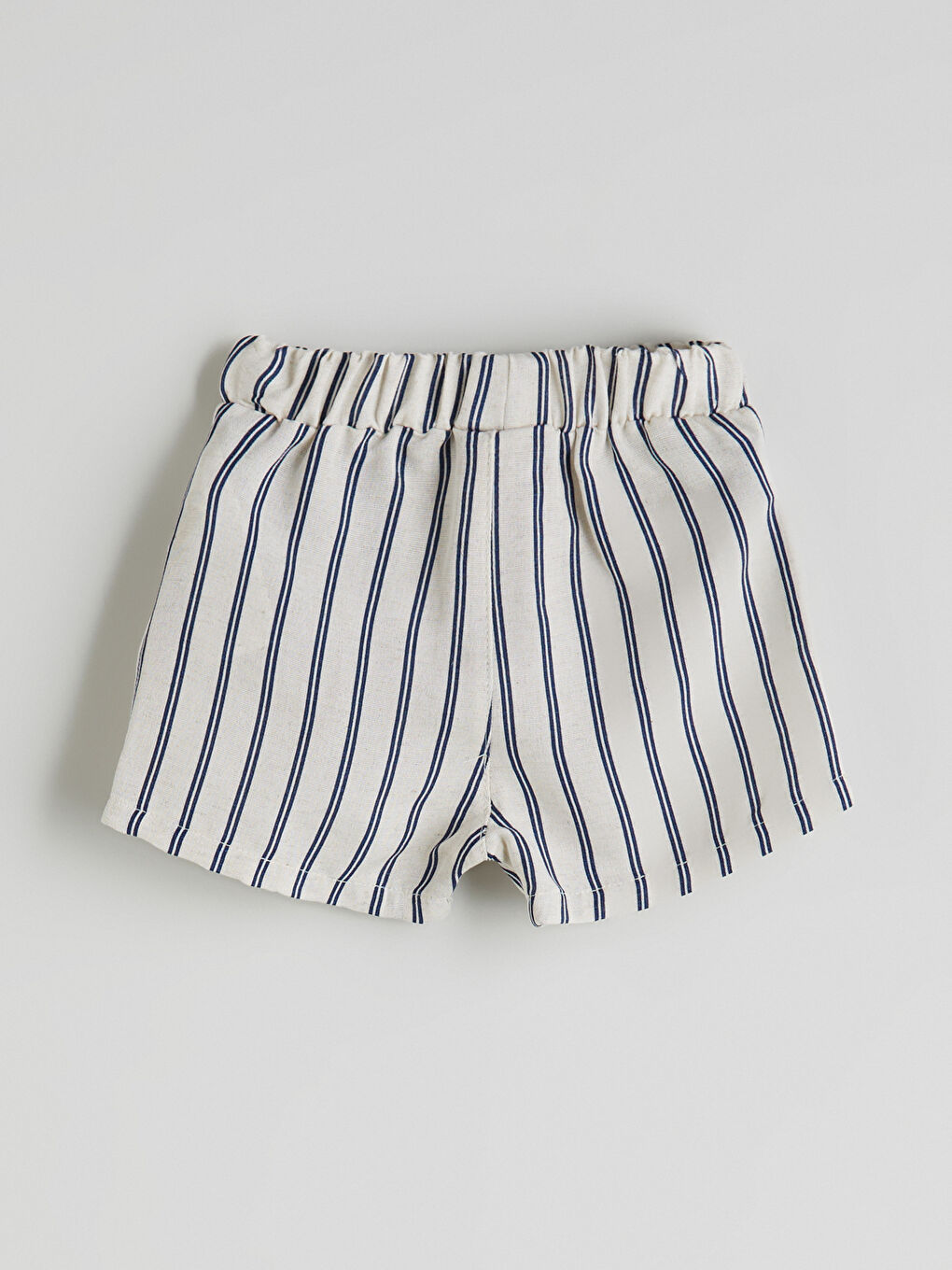 Lacivert Beli Lastikli Cepli Çizgili Erkek Bebek Şort-1