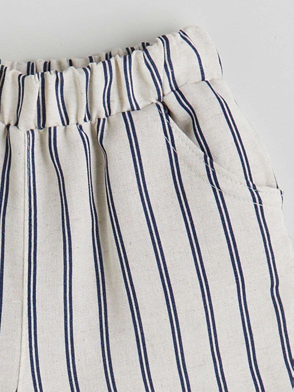 Lacivert Beli Lastikli Cepli Çizgili Erkek Bebek Şort-2