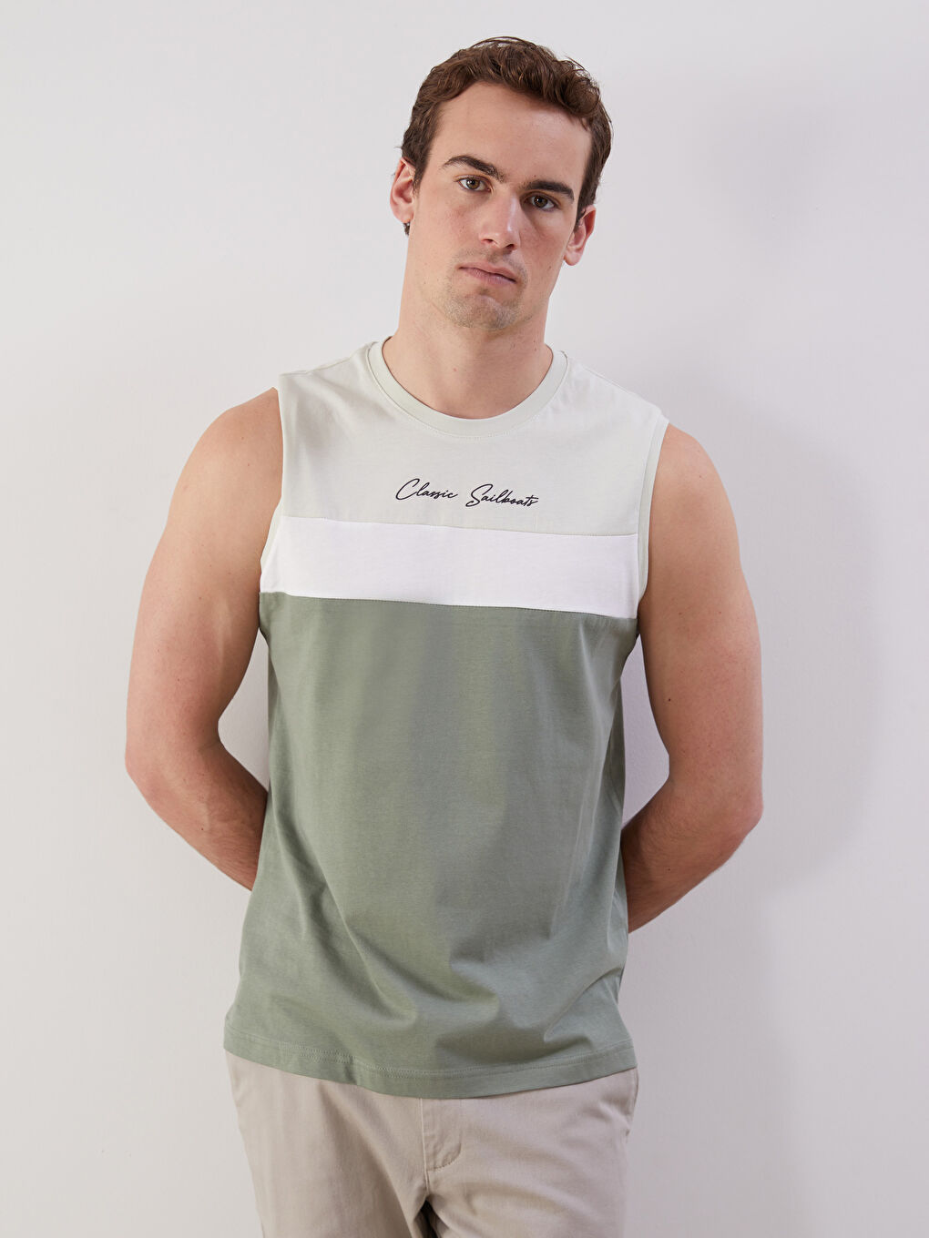 Crew Neck Color Block Men's Sleeveless T-Shirt -S5FT38Z8-YNY