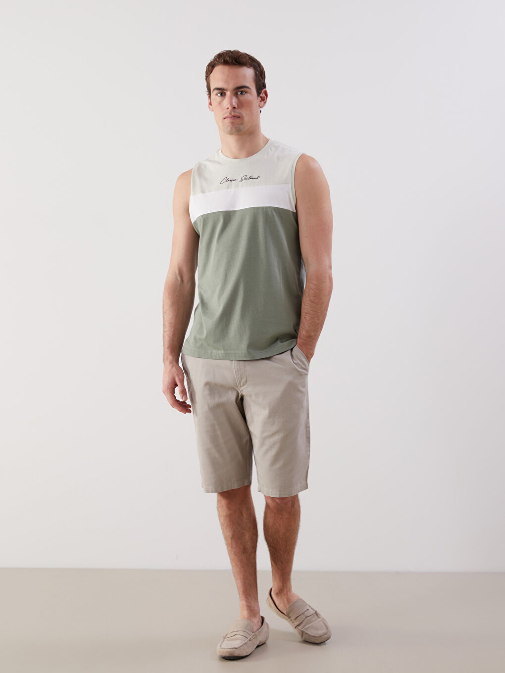 Crew Neck Color Block Men's Sleeveless T-Shirt -S5FT38Z8-YNY