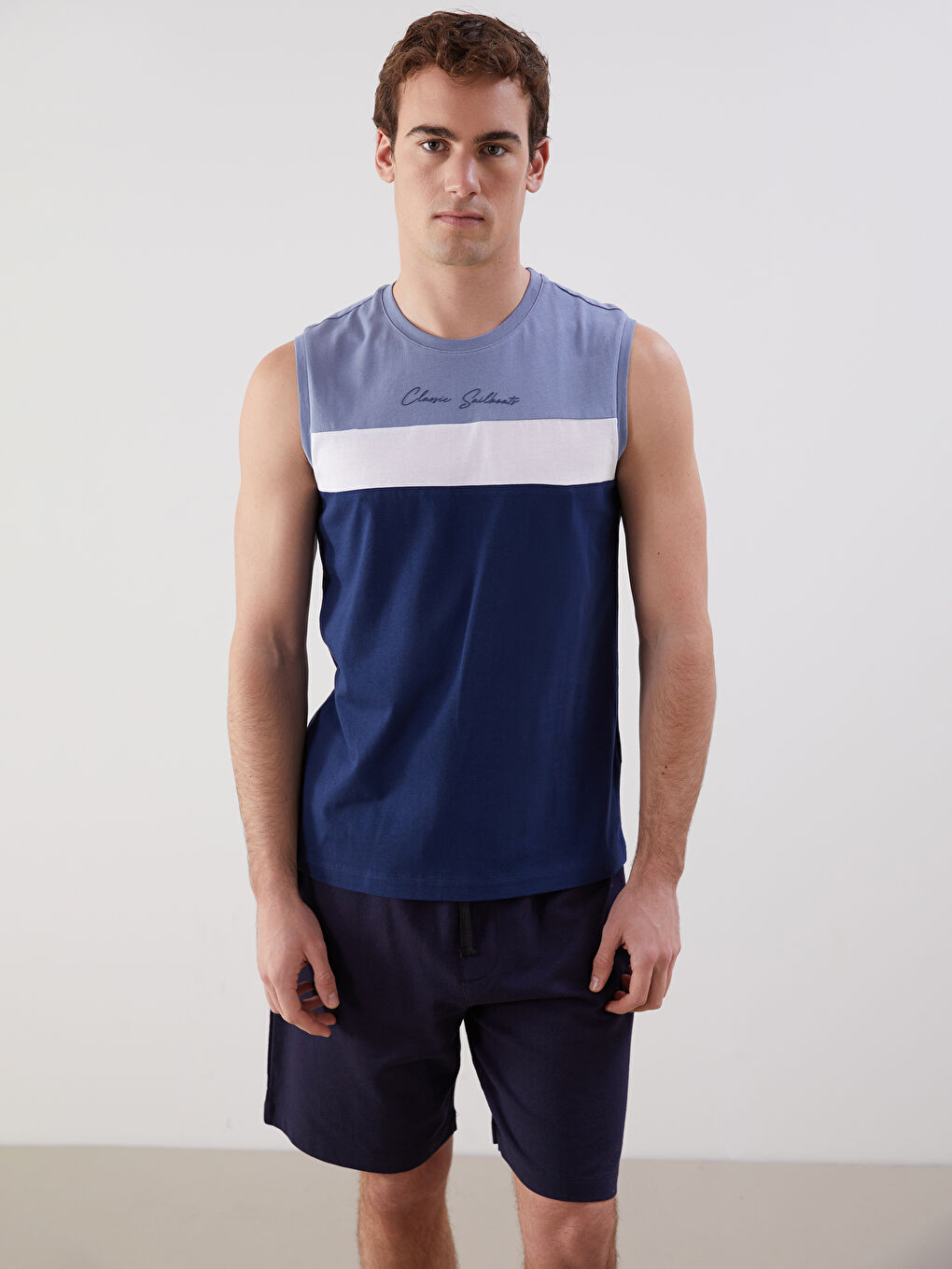 Crew Neck Color Block Men's Sleeveless T-Shirt -S5FT38Z8-YZL