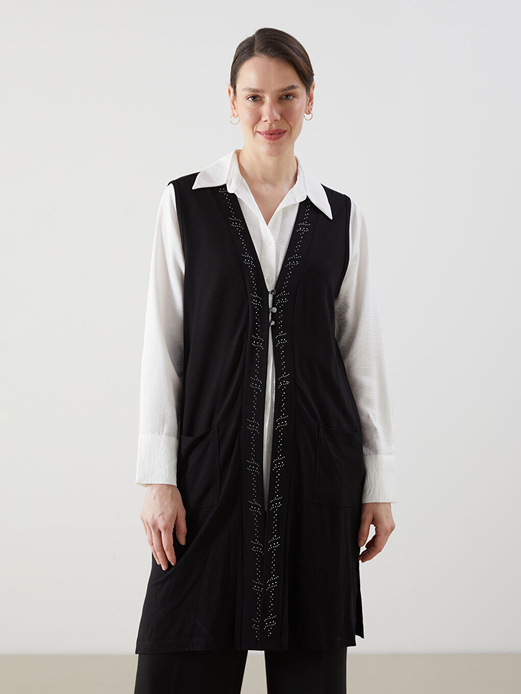 LCW Grace V-Neck Rhinestone Embellished Women's Waistcoat -S5FT44Z8-CVL