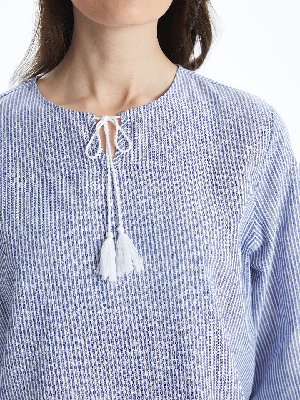 Tied Neck Striped Poplin Women’S Blouse -S5FT51Z8-LGS