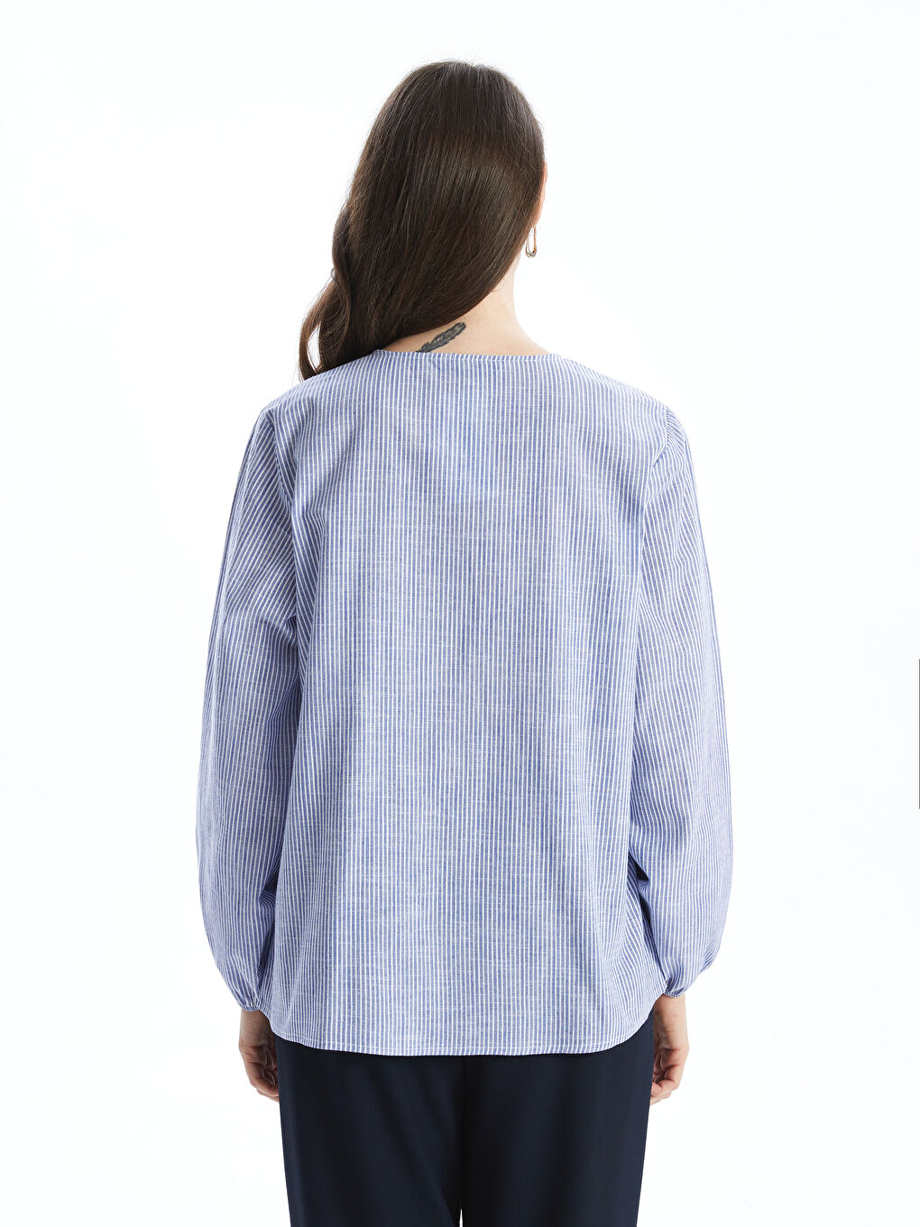 Tied Neck Striped Poplin Women’S Blouse -S5FT51Z8-LGS