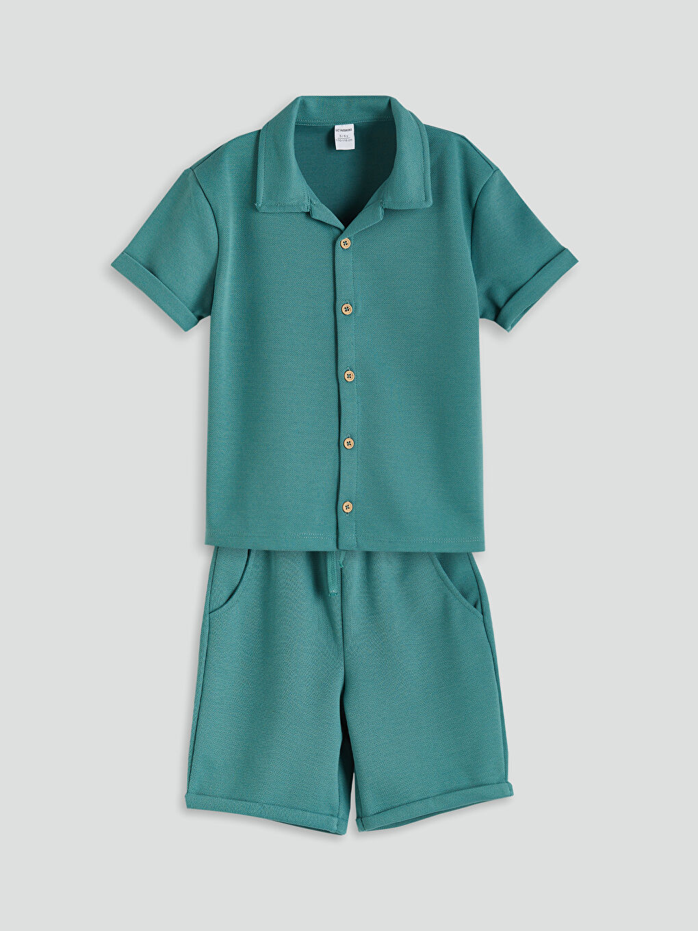 LCW Kids Yeşil Resort Yaka Basic Gömlek ve Şort 2'li