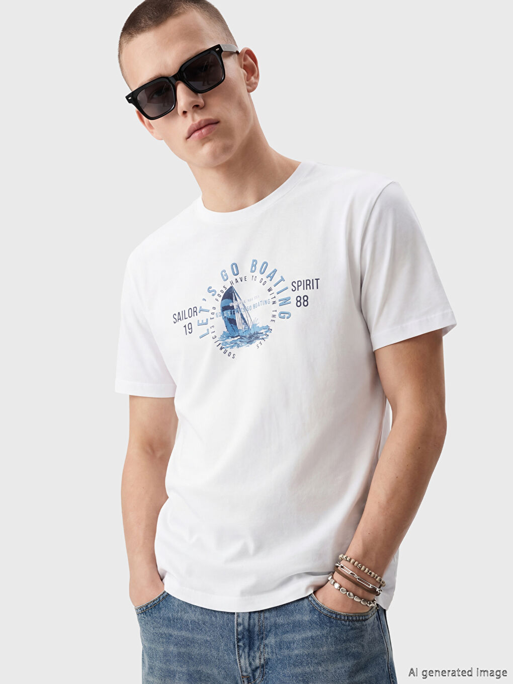 Μπλουζάκι από ζέρσεϊ με στάμπα και στρογγυλή λαιμόκοψη για άνδρες