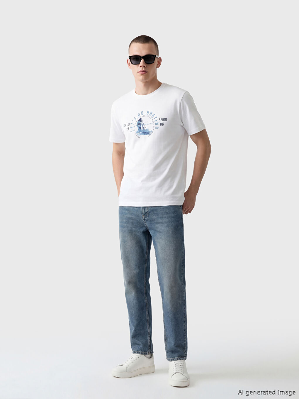 Μπλουζάκι από ζέρσεϊ με στάμπα και στρογγυλή λαιμόκοψη για άνδρες-1