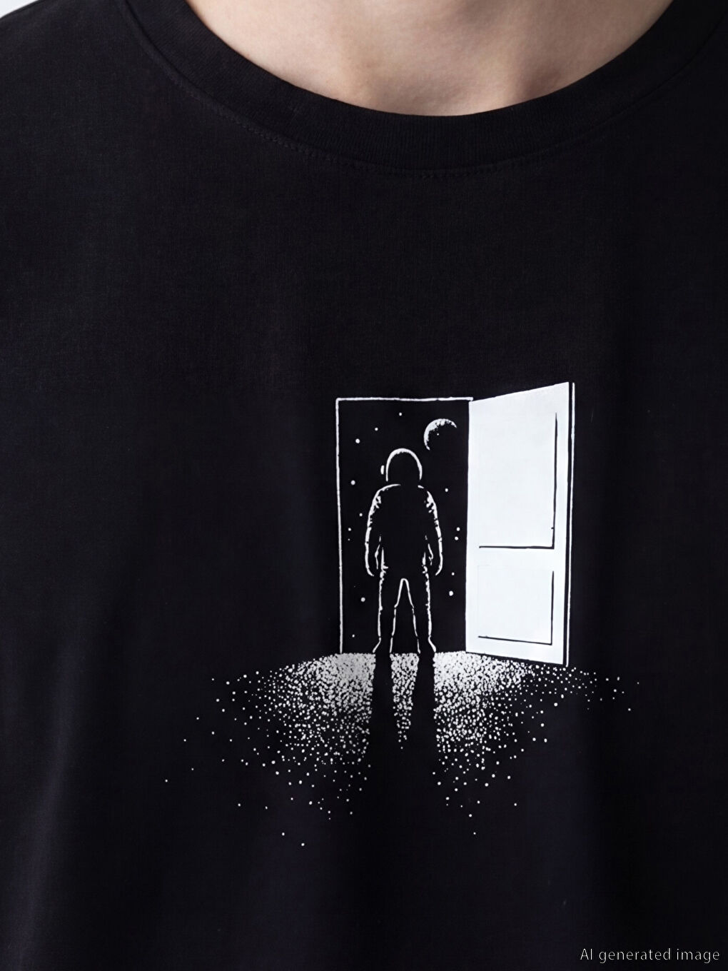 Siyah Bisiklet Yaka Baskılı Penye Erkek Tişört-2