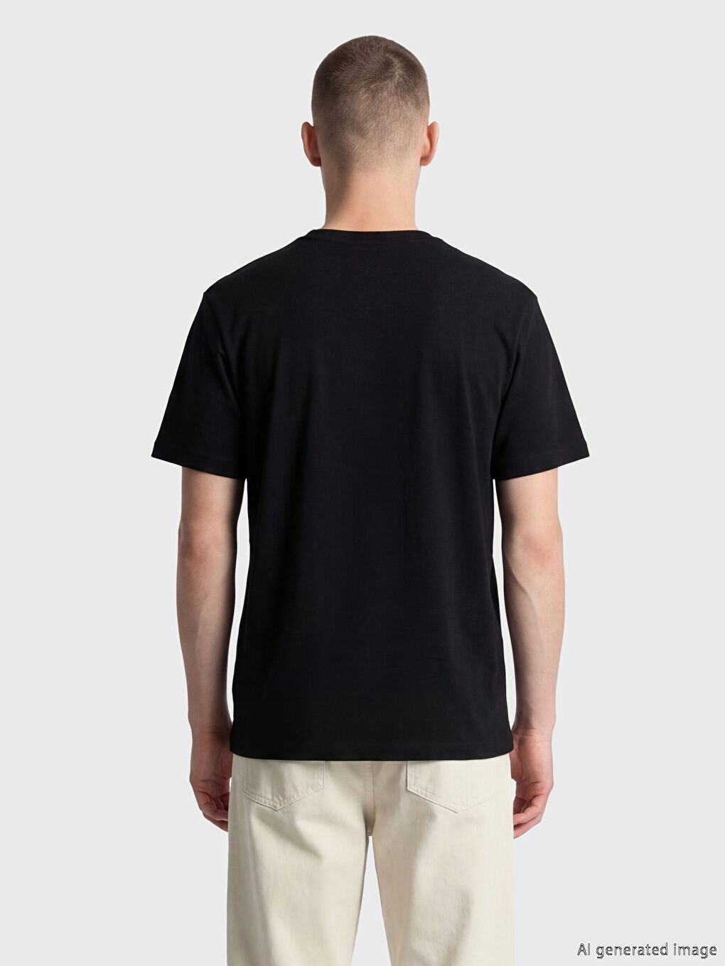 Siyah Bisiklet Yaka Baskılı Penye Erkek Tişört-3