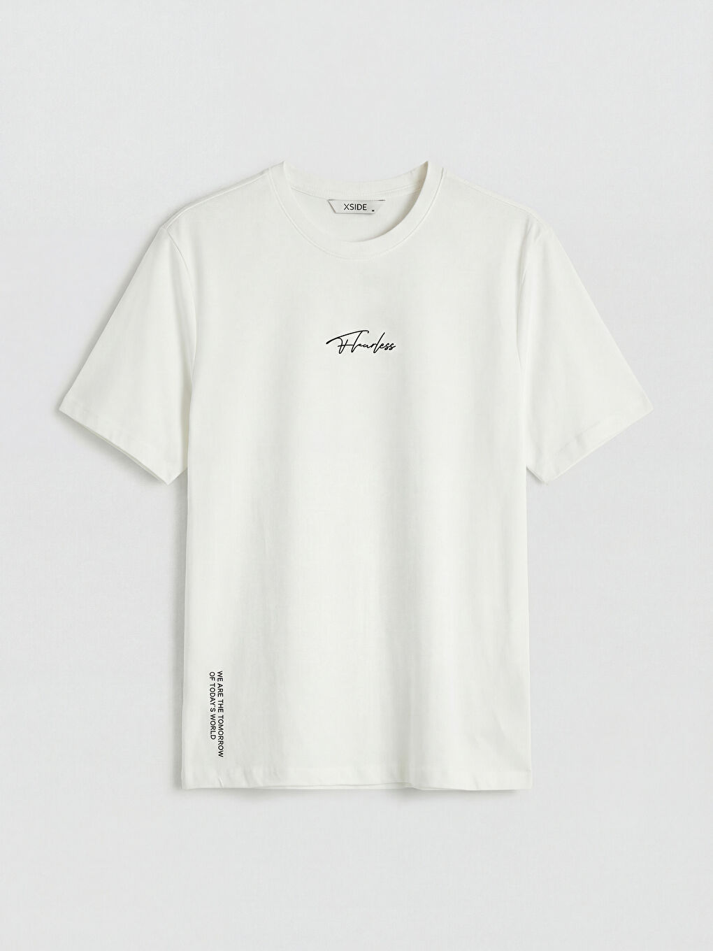 Ekru  Bisiklet Yaka Baskılı Erkek Tişört