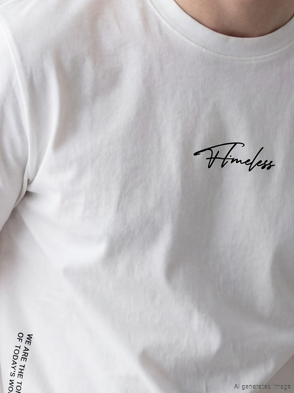 Beyaz  Bisiklet Yaka Baskılı Erkek Tişört-2