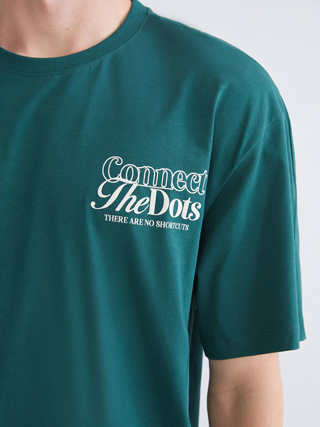 Yeşil Bisiklet Yaka Baskılı Penye Erkek Tişört-2