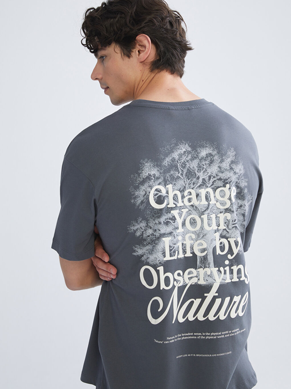 Antrasit Bisiklet Yaka Baskılı Penye Erkek Tişört