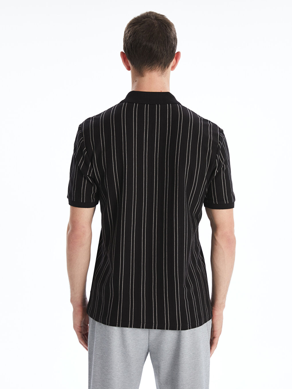 Siyah Polo Yaka Çizgili Erkek Tişört-3