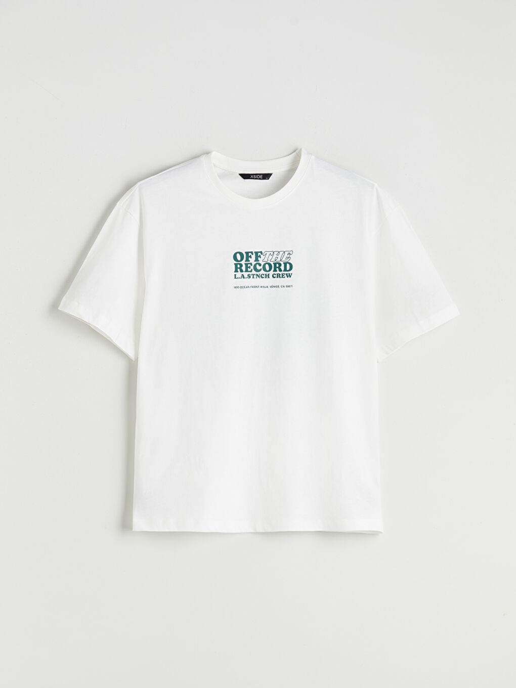 Ekru Bisiklet Yaka Baskılı Penye Erkek Tişört-4