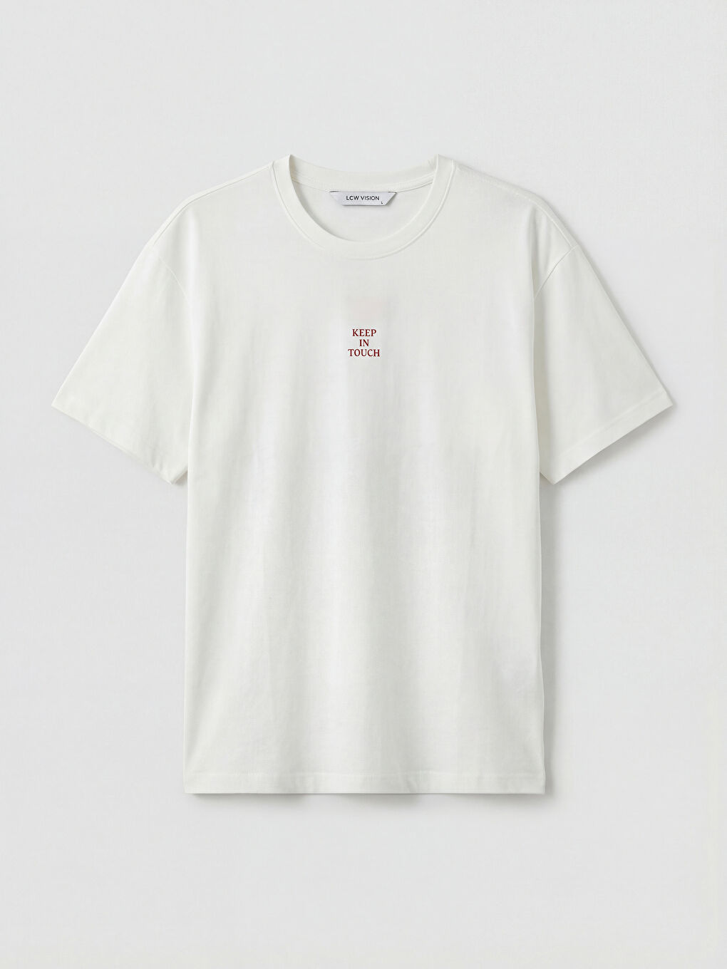 Ekru Bisiklet Yaka Oversize Baskılı Erkek Tişört