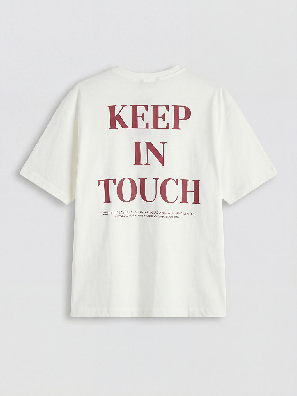 Ekru Bisiklet Yaka Oversize Baskılı Erkek Tişört-1