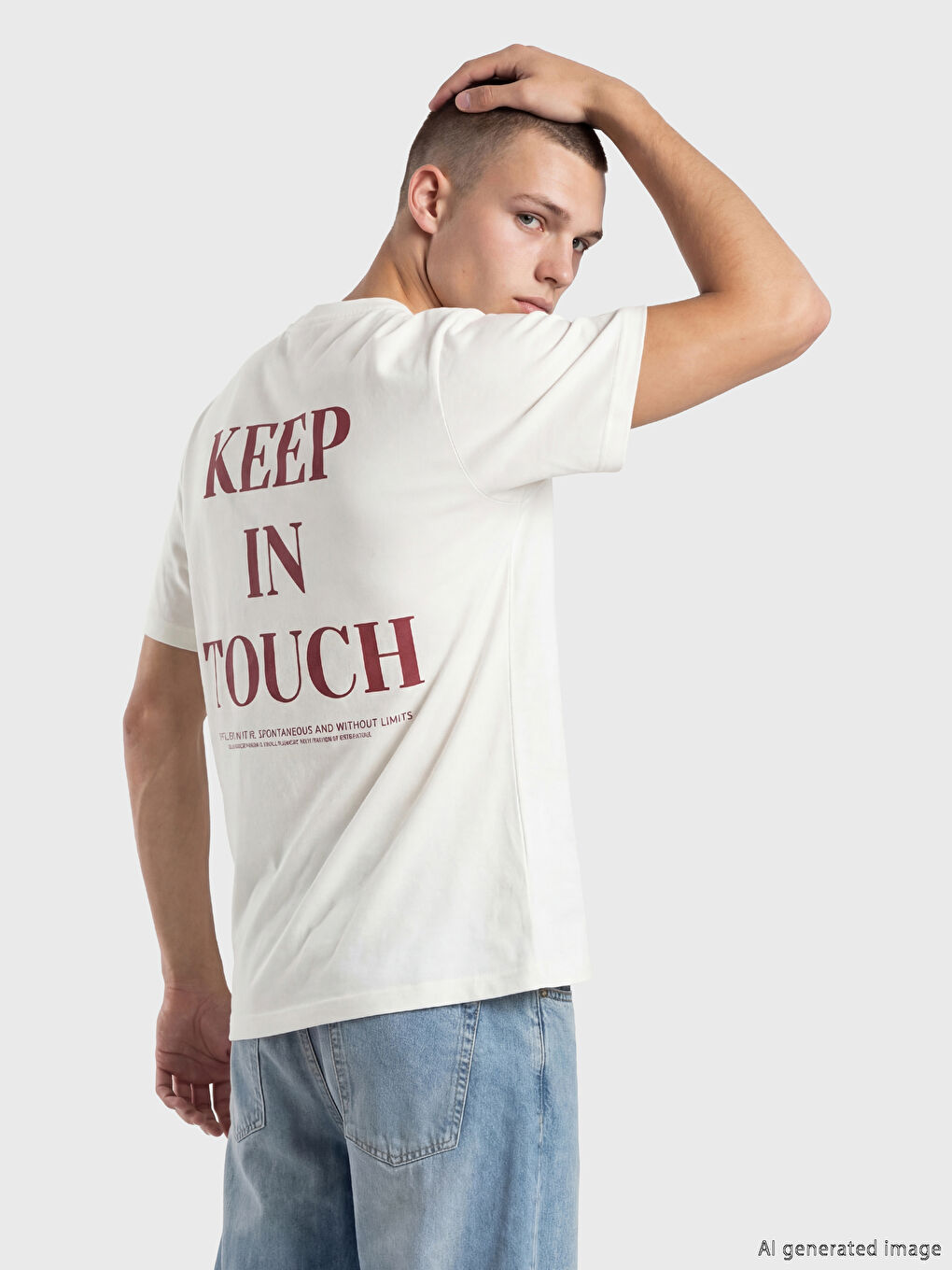 Μπλουζάκι με στρογγυλή λαιμόκοψη, φαρδιά γραμμή, με στάμπα για άνδρες