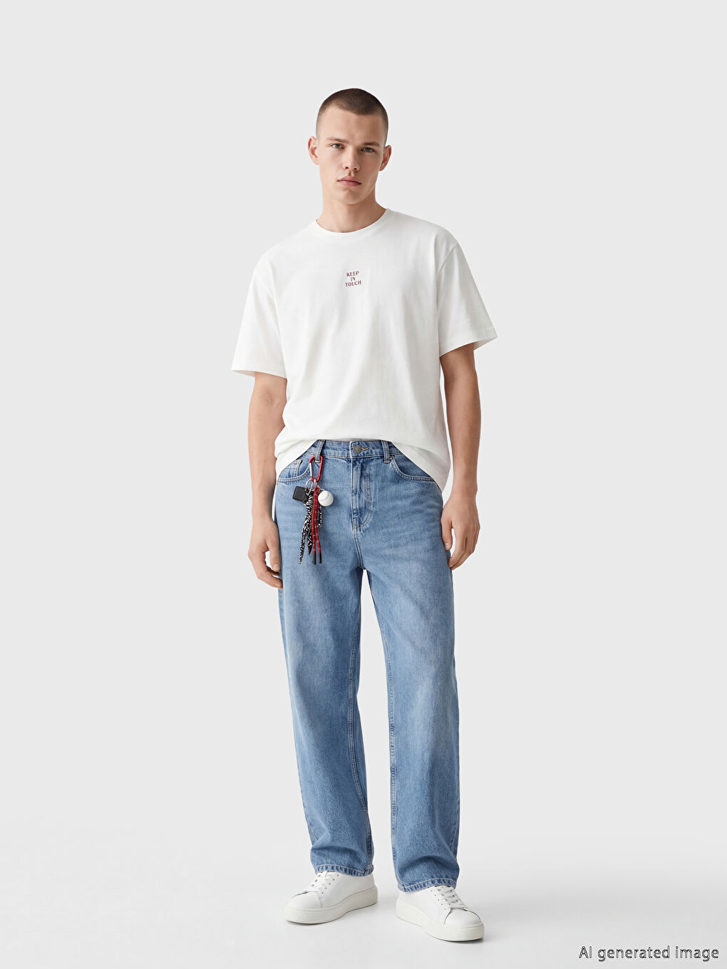 Μπλουζάκι με στρογγυλή λαιμόκοψη, φαρδιά γραμμή, με στάμπα για άνδρες-1