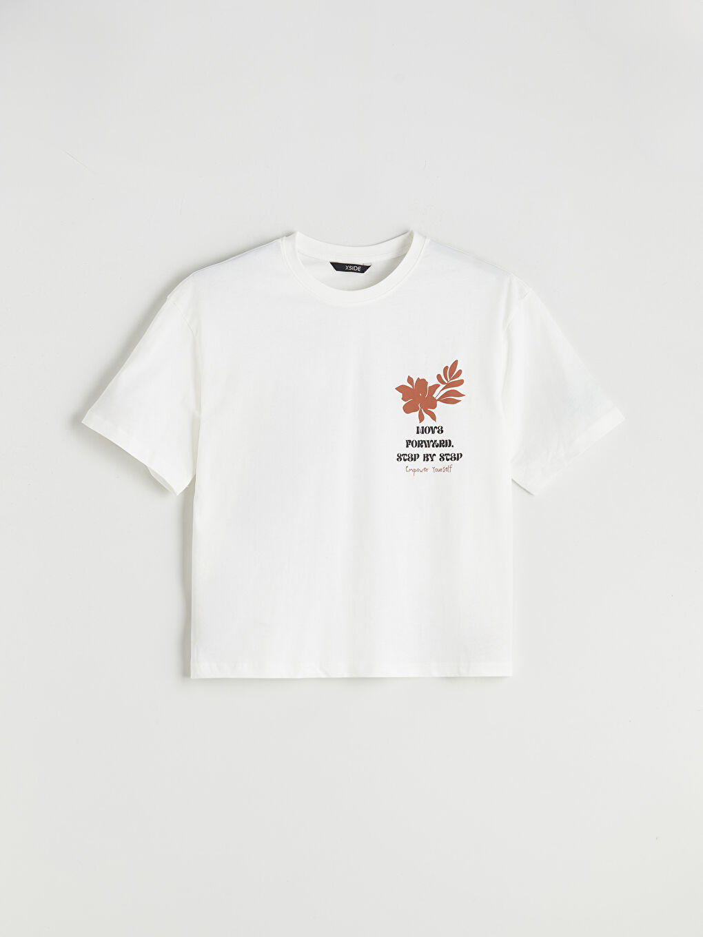 Ekru Bisiklet Yaka Baskılı Penye Erkek Tişört-4