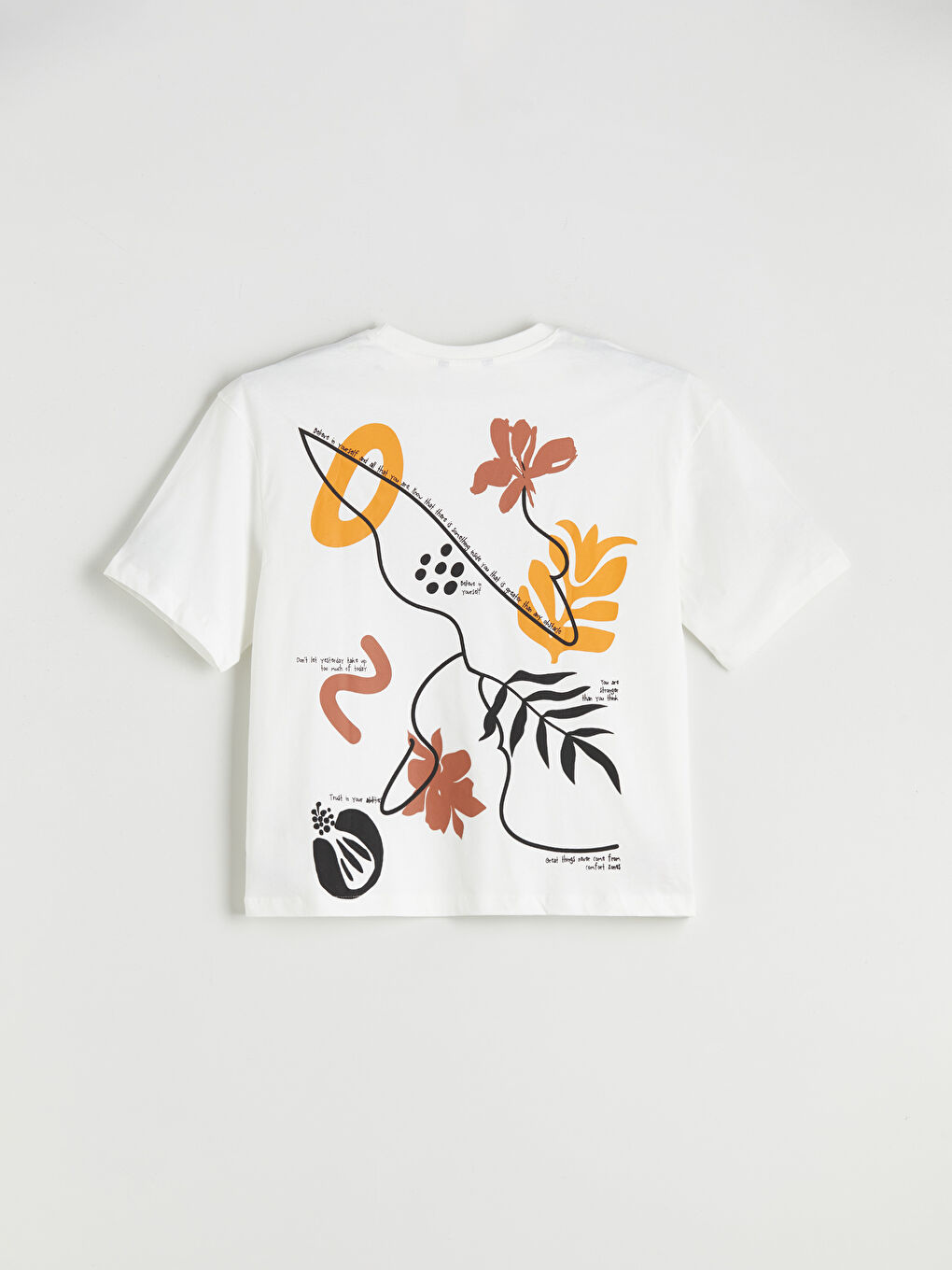 Ekru Bisiklet Yaka Baskılı Penye Erkek Tişört-5